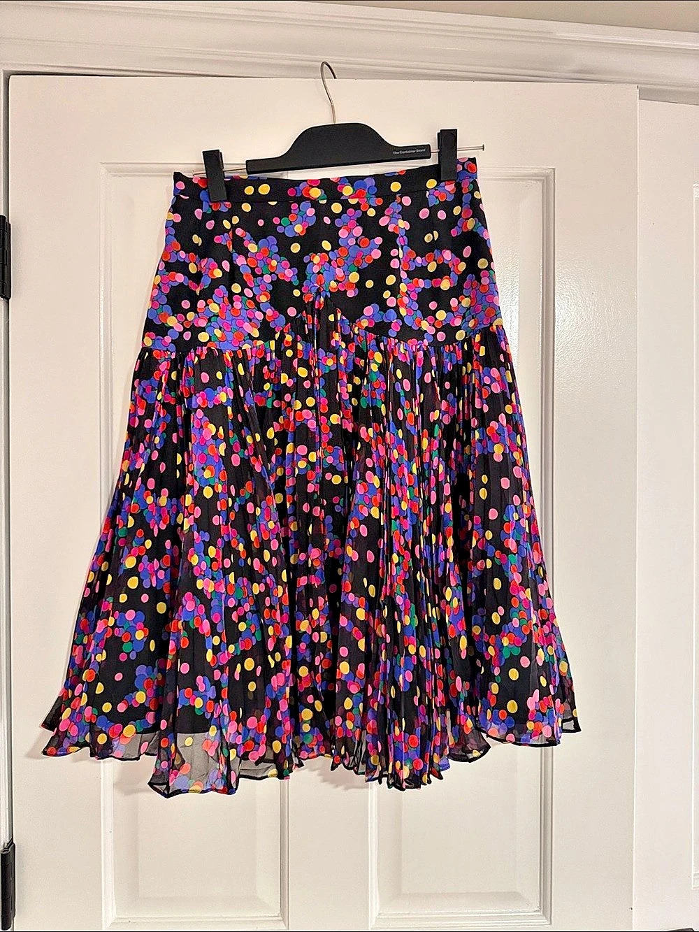 Vintage 80s Raoul Blanco Polka Dot Pleated Midi Skirt in Black & Multicolor Size